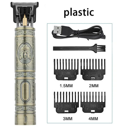 R.E.D. Shopping T9 LCD electric hair clipper with oil head precision trimmer for men's grooming, featuring a sleek black design.
