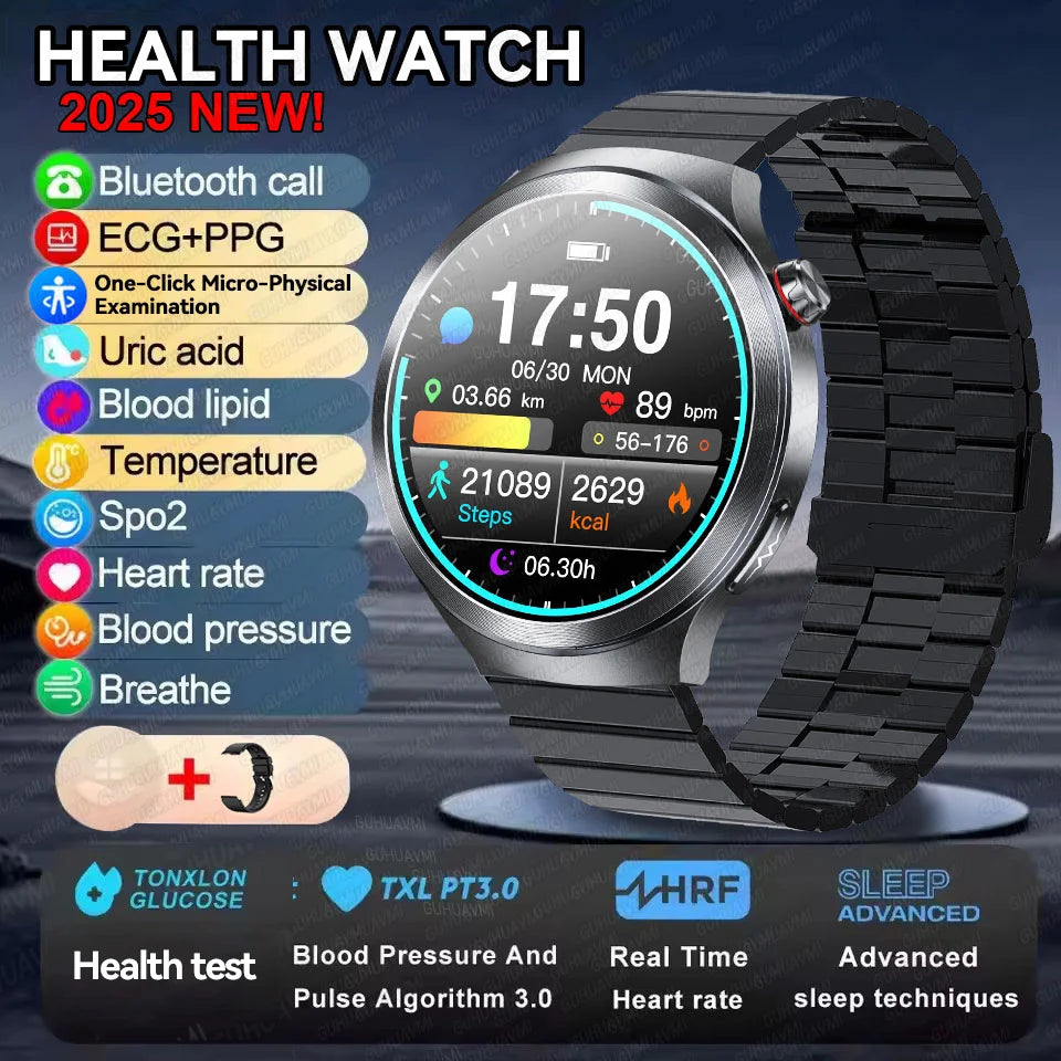 2025 Health Smart Watch – ECG+PPG, Blood Pressure, Blood Oxygen, Uric Acid, Bluetooth Call