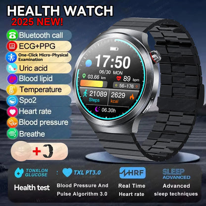 2025 Health Smart Watch – ECG+PPG, Blood Pressure, Blood Oxygen, Uric Acid, Bluetooth Call