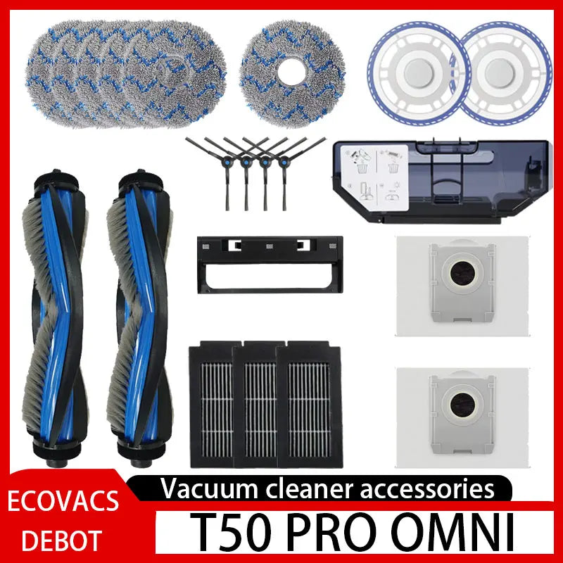 ECOVACS DEEBOT T50 PRO OMNI Replacement Parts | Main Brush, Side Brush, HEPA Filter, Mop, Dust Bag