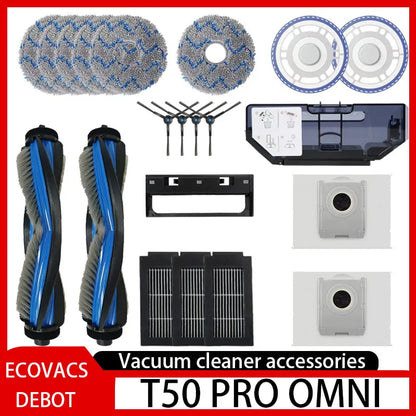 ECOVACS DEEBOT T50 PRO OMNI Replacement Parts | Main Brush, Side Brush, HEPA Filter, Mop, Dust Bag