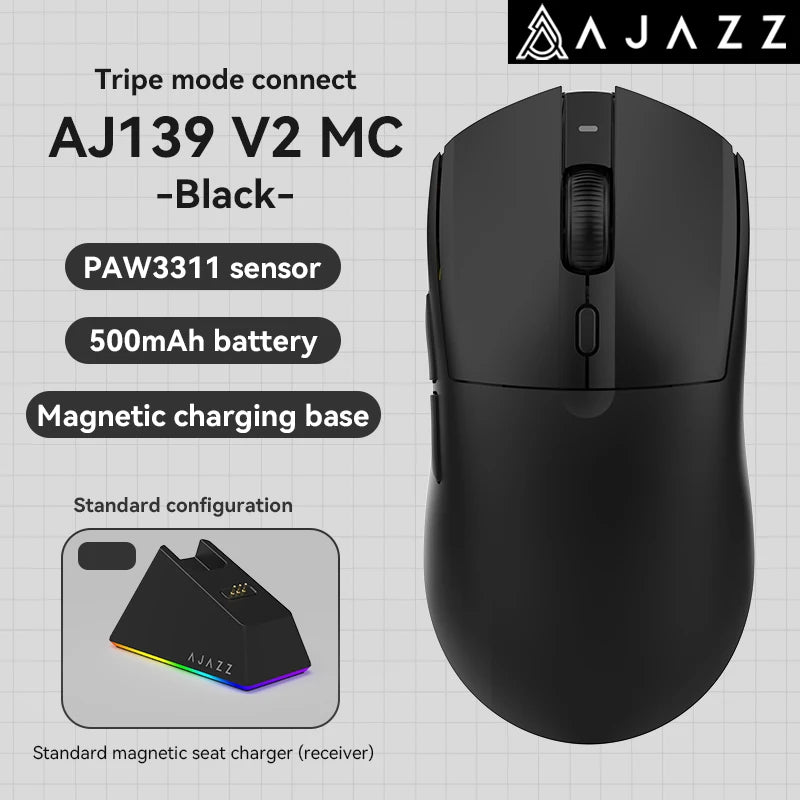 AJAZZ AJ139 V2 MC Wireless Gamer Mouse with Dock PAW3311 Gaming Sensor 12000DPI Max Tri-mode Connect Mice for Laptop PC
