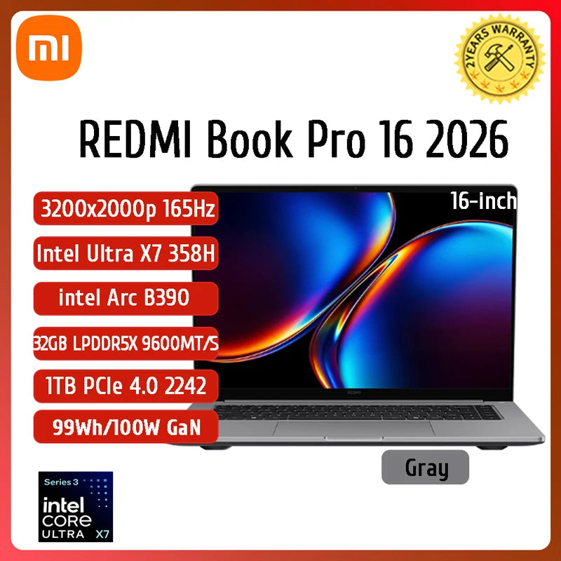Xiaomi Redmi Book Pro 16 — Intel Ultra 7/Ultra 5, Arc Graphics, 32GB LPDDR5X, 1TB SSD, 3.1K 165Hz