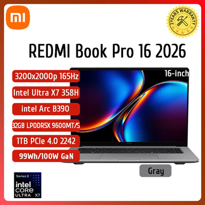 Xiaomi Redmi Book Pro 16 — Intel Ultra 7/Ultra 5, Arc Graphics, 32GB LPDDR5X, 1TB SSD, 3.1K 165Hz