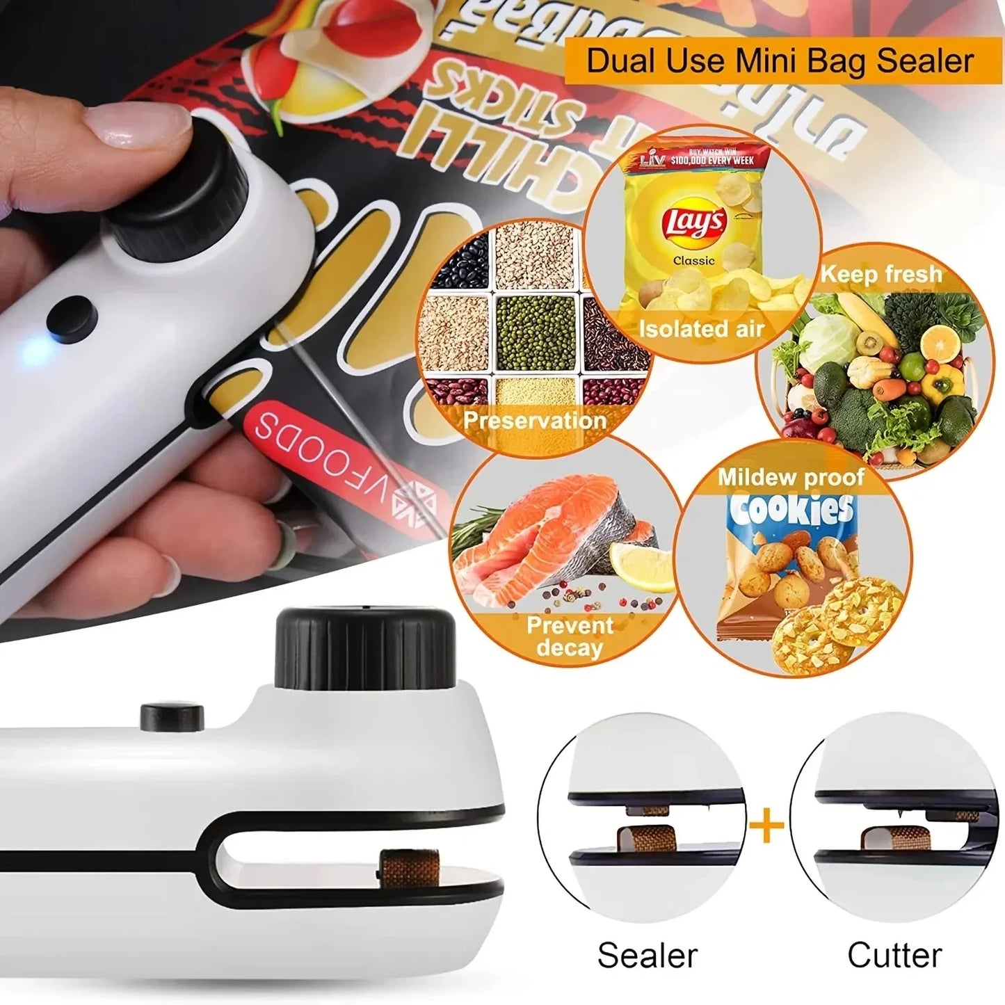 2-in-1 Mini Handheld Heat Sealer – USB Rechargeable Bag Sealer