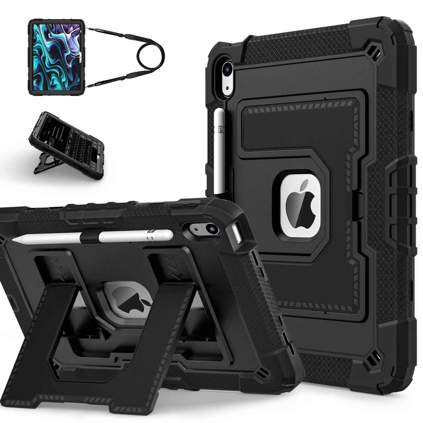 Hybrid 3-Layer Shockproof iPad Case with Shoulder Strap – 11" 2025 / 10.9" 2022