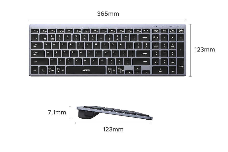 UGREEN Wireless Keyboard – Bluetooth 5.0 & 2.4G, 99 Keys, EN/RU Layout, USB-C Rechargeable | MacBook, iPad, PC, Tablet