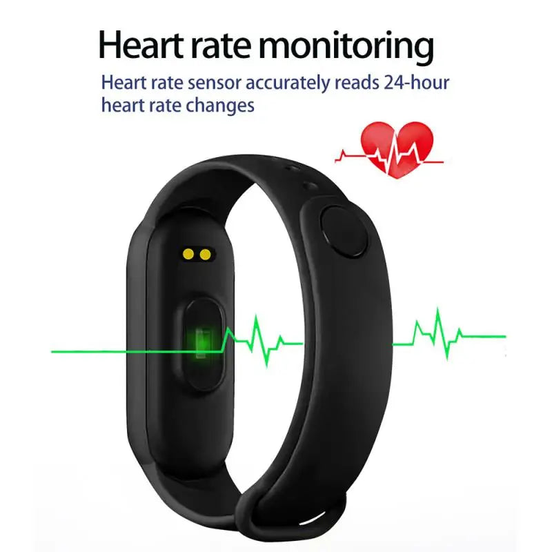 R.E.D. Shopping M6 Smart Fitness Bracelet showing heart rate monitor, sleep tracking display, and IP67 waterproof design.