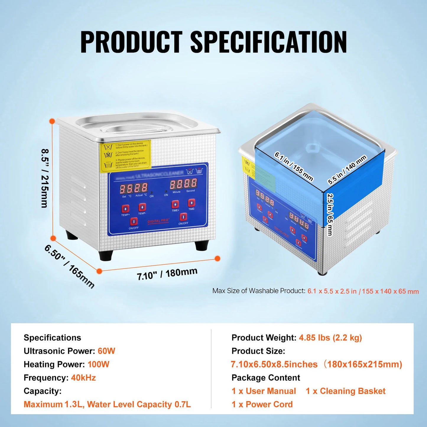SucceBuy 1.3L Ultrasonic Cleaner with Digital Timer – Jewelry, Glasses & Home Appliances