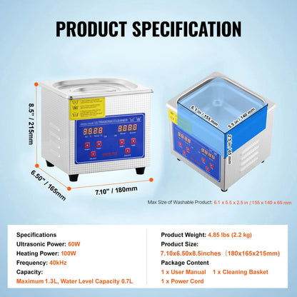 SucceBuy 1.3L Ultrasonic Cleaner with Digital Timer – Jewelry, Glasses & Home Appliances