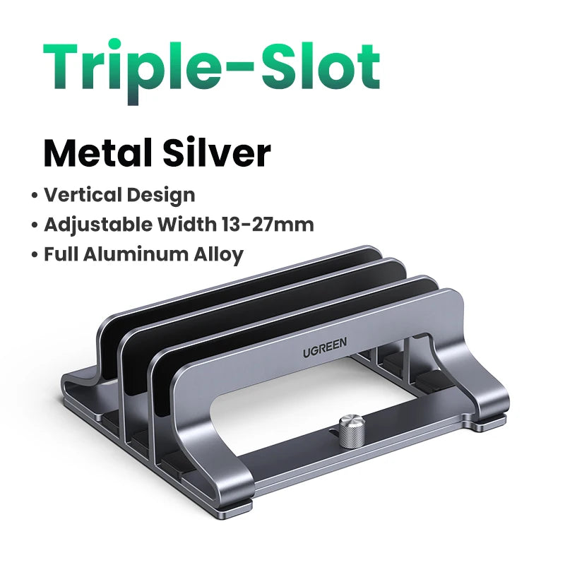 UGREEN Vertical Laptop Stand – Aluminum, Foldable, 1/2/3 Slots for MacBook Air, Pro & Tablets