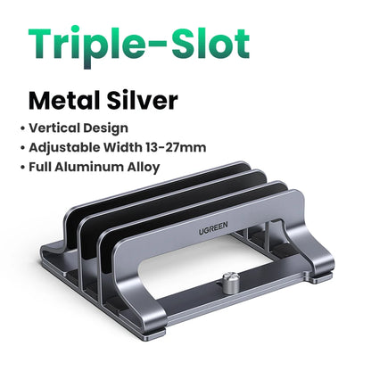 UGREEN Vertical Laptop Stand – Aluminum, Foldable, 1/2/3 Slots for MacBook Air, Pro & Tablets
