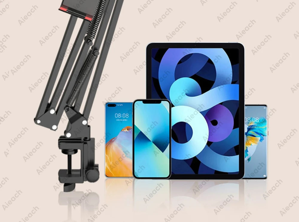 AIEACH 360° Rotating Bed Tablet Stand – 90cm Metal Arm, Fits 4.7–12.9" Phones & Tablets