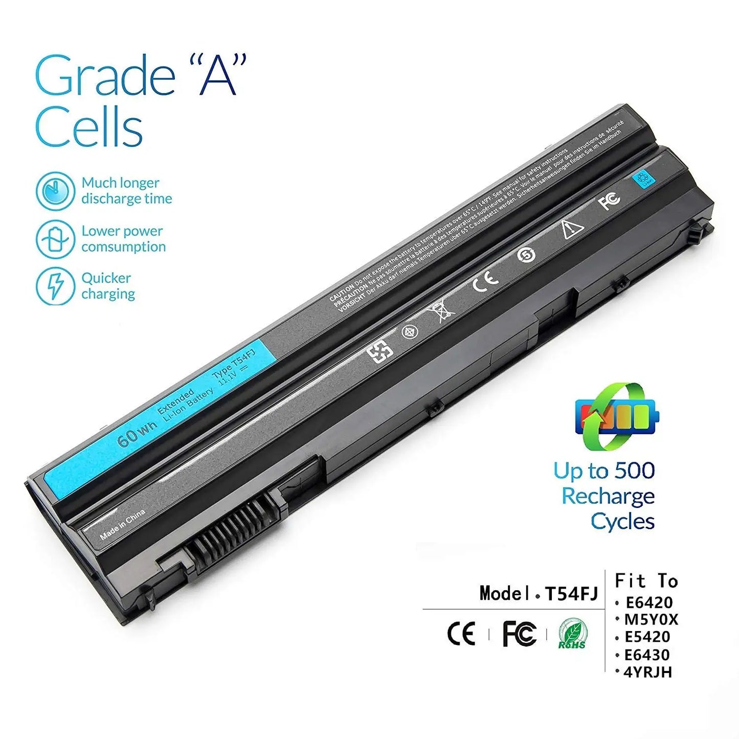 Dell Latitude/Inspiron Laptop Battery — T54FJ/8858X/M5Y0X, E5420/E5520/E6420/E6430/14R/17R