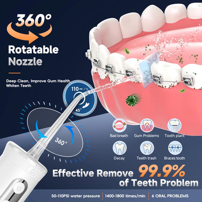 Cordless Water Flosser | 4 Jet Tips | 4 Modes | 260ml | IPX7 Waterproof
