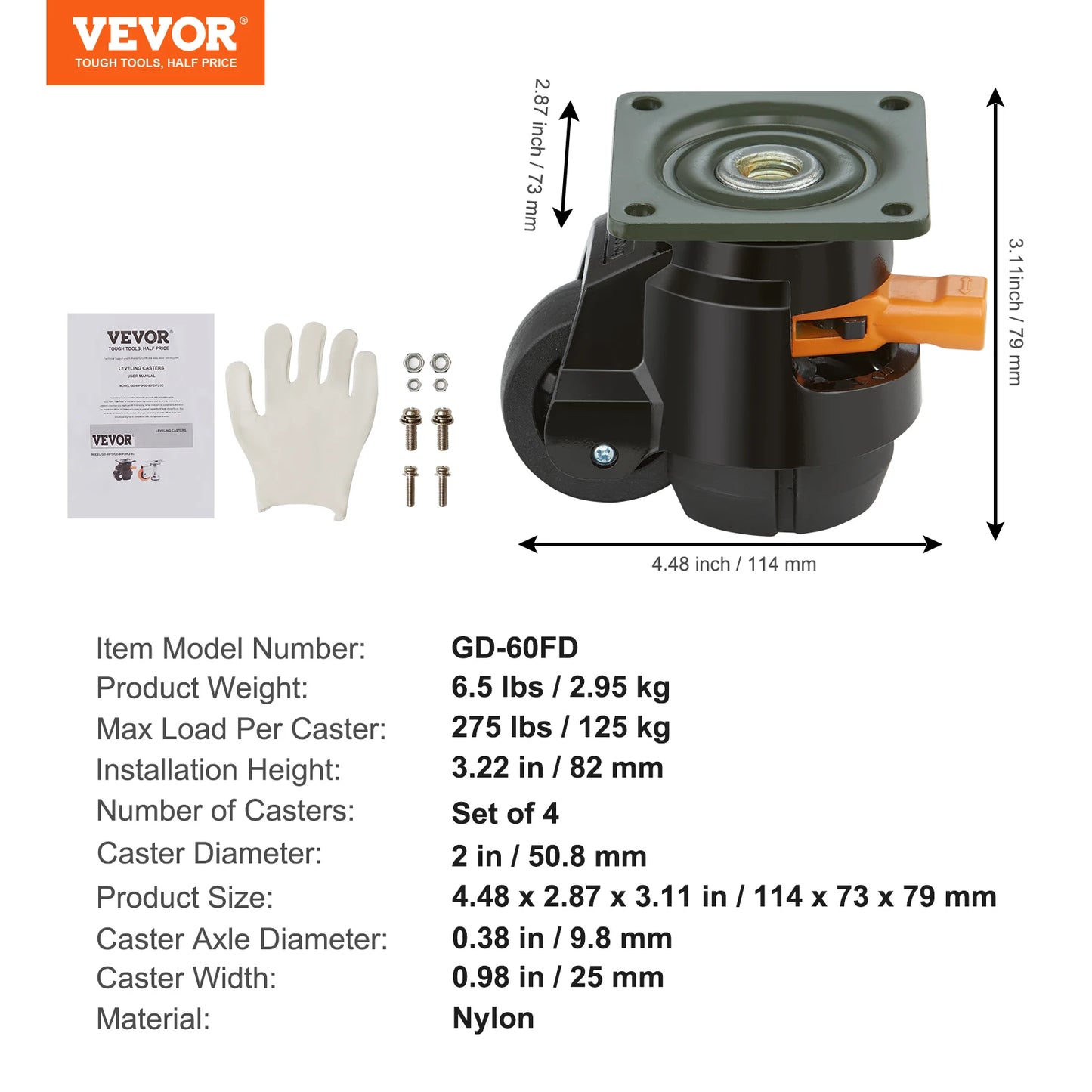 SucceBuy Leveling Caster Wheels – 4 Pcs Heavy Duty Swivel with Height Adjustment