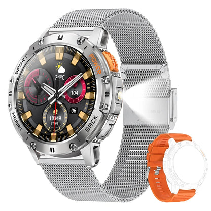 AMOLED Smart Watch for Men – Flashlight, Sports, Waterproof, Bluetooth Call + Box