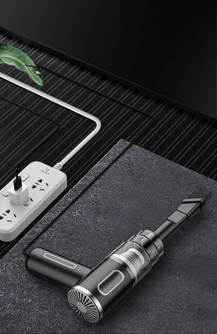 Portable wireless handheld vacuum cleaner with HEPA filter and 2000mAh battery, designed for car and home cleaning.