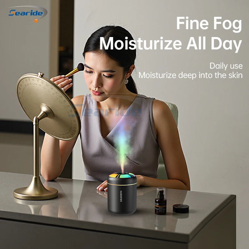 Searide Mini USB Humidifier – 180ml Ultrasonic Aroma Diffuser, Color LED, Touch Control, for Car, Home & Bedroom
