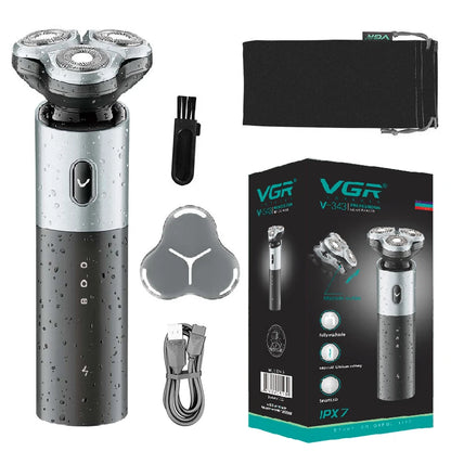 VGR rechargeable wet and dry electric shaver for men with washable beard and stubble grooming, in sleek design.