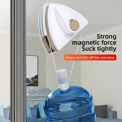 Magnetic double-sided window cleaner brush with auto water discharge wiper for kitchen and home use, by R.E.D. Shopping