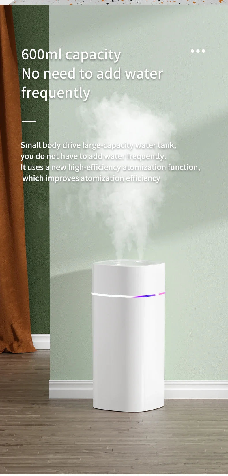 Air Humidifier Double Spray – Aromatherapy, Colorful LED, Heavy Fog, Mute