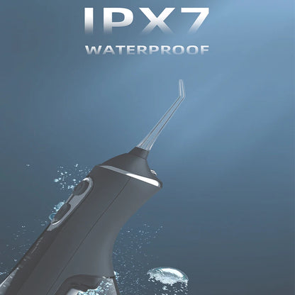 Portable R.E.D. Shopping oral irrigator with four nozzles, 300ml water tank, waterproof IPX7, and five water flossing modes.