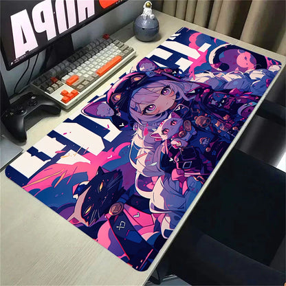 Kawaii Girls & Cat Graffiti Deskmat 900x400 – Anime Gaming Mouse Pad, Waterproof, Non-Slip