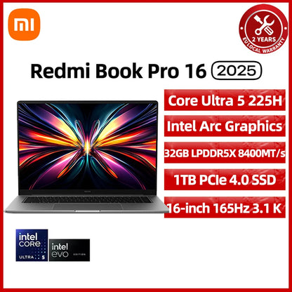 Xiaomi Redmi Book Pro 16 — Intel Ultra 7/Ultra 5, Arc Graphics, 32GB LPDDR5X, 1TB SSD, 3.1K 165Hz