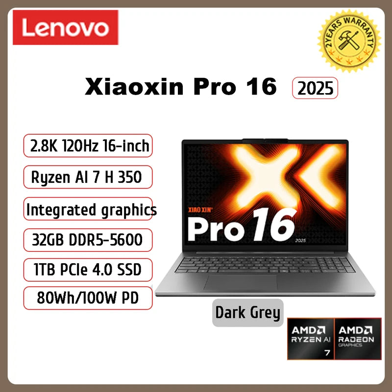 Lenovo Xiaoxin Pro 16 2025 – AMD AI 7H 350, 32GB DDR5, 1/2TB SSD, 16" 2.8K OLED 120Hz, Windows 11
