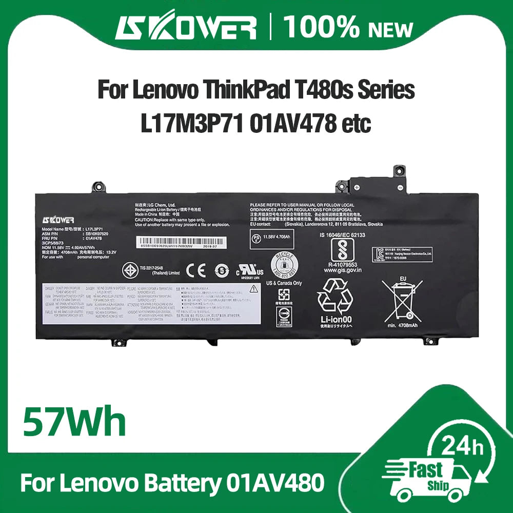 SKOWER 57Wh Laptop Battery – Lenovo ThinkPad T480s L17L3P71 01AV478 01AV479 01AV480
