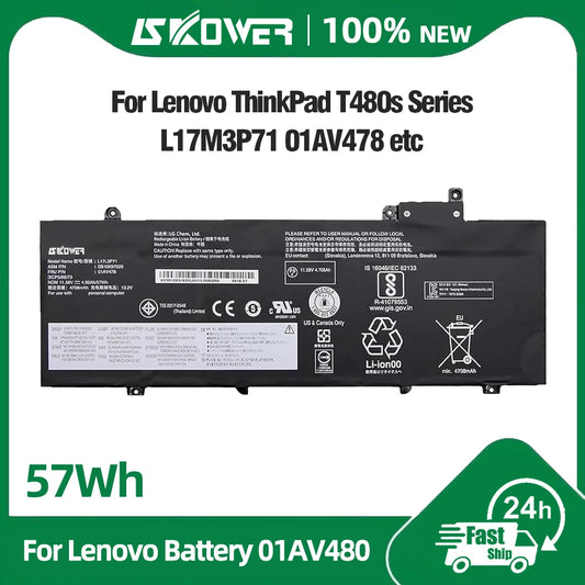 SKOWER 57Wh Laptop Battery – Lenovo ThinkPad T480s L17L3P71 01AV478 01AV479 01AV480
