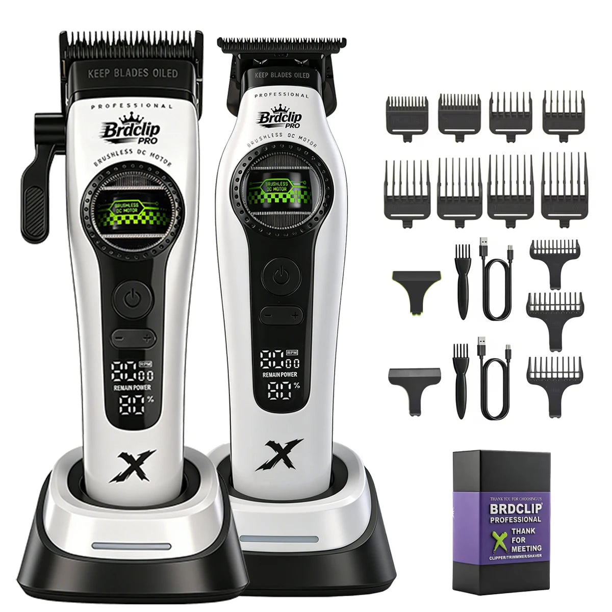 Professional Barber Hair Clipper – 5-Speed, 8000RPM, Brushless Motor, Detachable Blade