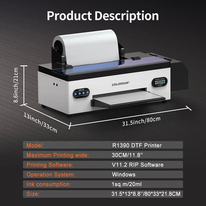 Colorsun A3 DTF Printer – Epson R1390 | Direct to Film | T-Shirt & Hoodie Printing