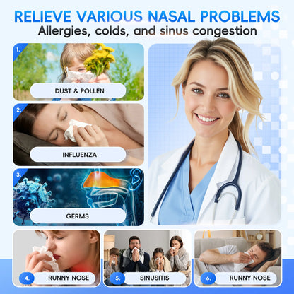 Electric Nasal Rinse Irrigator | 30 Salt Packets | Self-Cleaning | Sinus Relief
