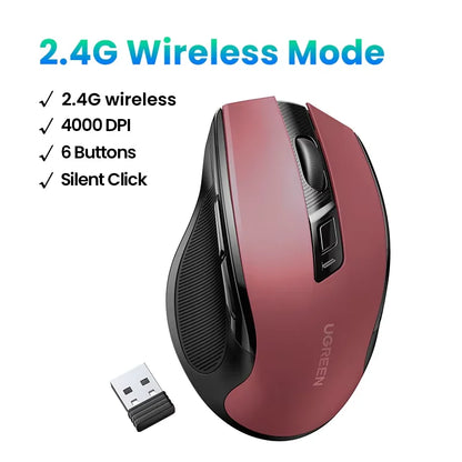 UGREEN MU006 Wireless Mouse – BT5.0 & 2.4G, 4000 DPI, 6 Silent Buttons, Ergonomic for MacBook & PC