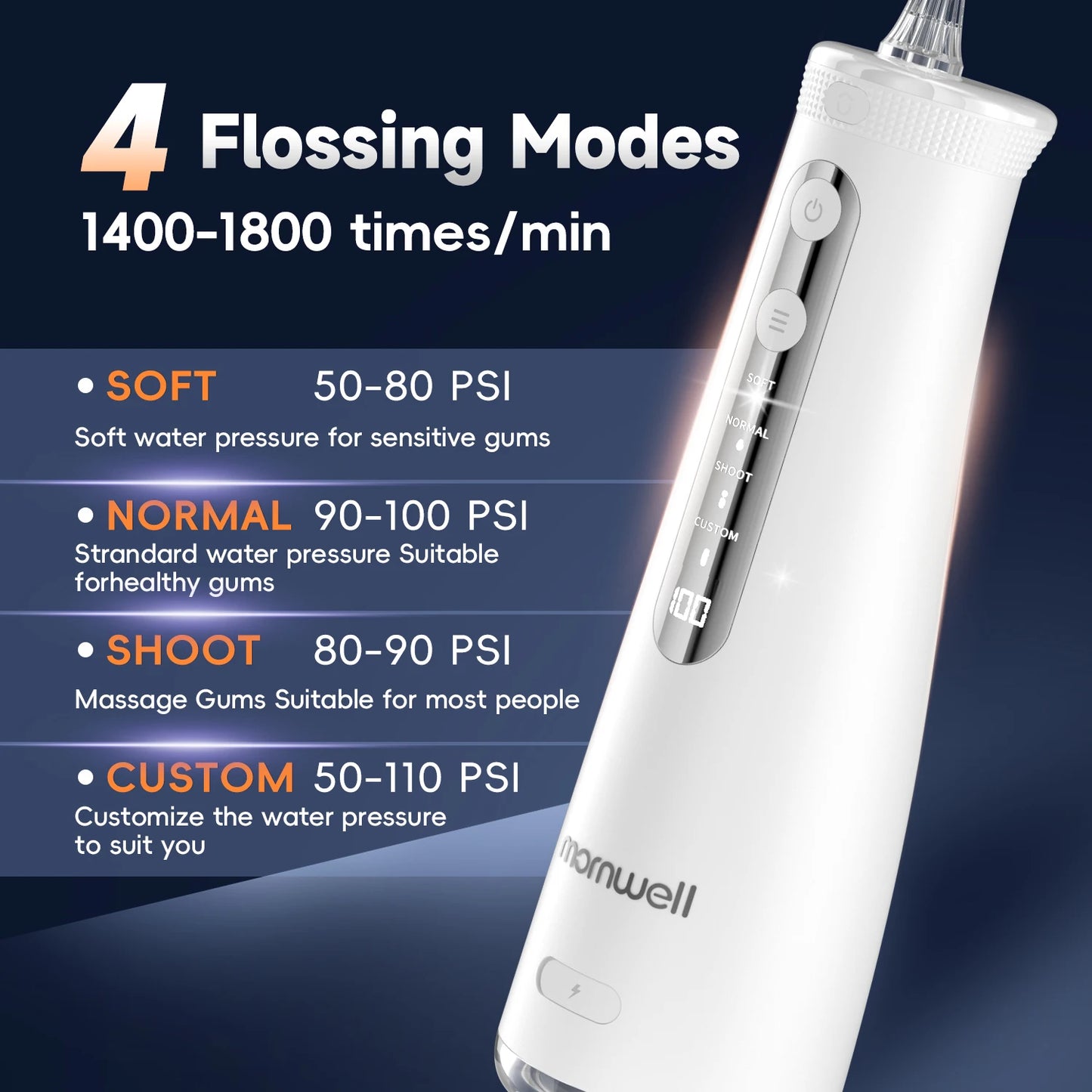 Cordless Water Flosser | 4 Jet Tips | 4 Modes | 260ml | IPX7 Waterproof
