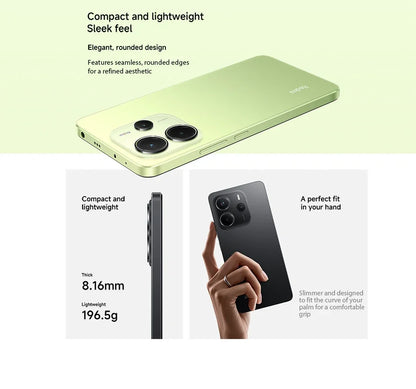Xiaomi Redmi Note 14 smartphone with 120Hz display and 108MP camera, featuring a sleek design and MediaTek Helio G99 processor