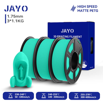 JAYO PETG/High Speed Matte PETG 3D Printing Filament 1.75MM Mix-Colors & No bubbles &Non-toxic For 3D Printer & Pen 3Rolls