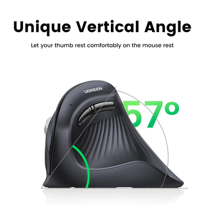 UGREEN Vertical Ergonomic Mouse – Bluetooth 5.0 & 2.4G Wireless, 4000DPI, 6 Silent Buttons, for Mac & PC
