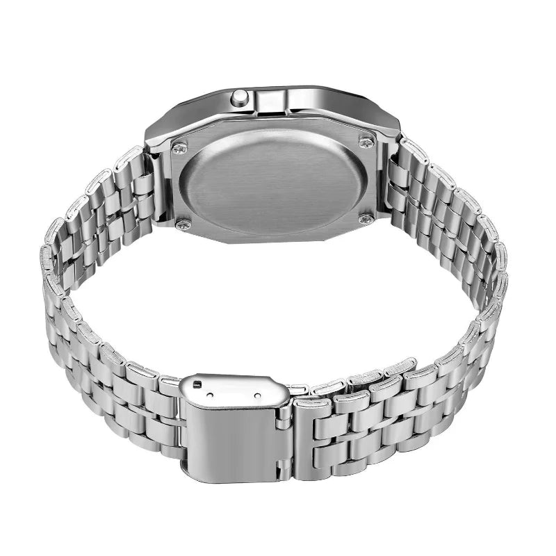 F91W LED Digital Sports Watch - Steel Band, Multi-Function, Unisex Business & Casual Clock