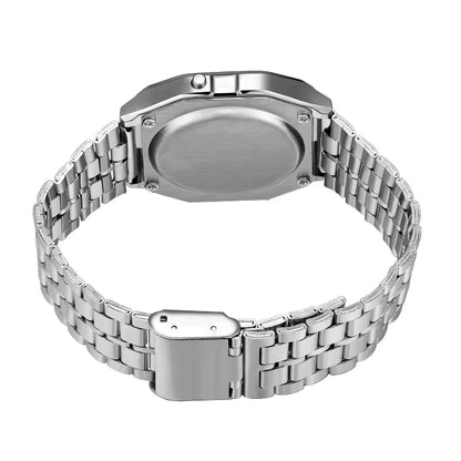 F91W LED Digital Sports Watch - Steel Band, Multi-Function, Unisex Business & Casual Clock