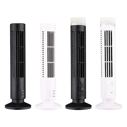 LED Bladeless Tower Fan — 90° Oscillating, USB Powered, Quiet, Desk Fan with Light, Home & Office