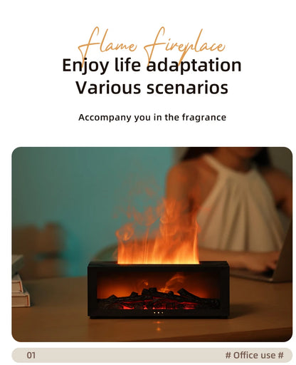 Fireplace Aroma Diffuser & Air Humidifier — Colorful Flame Effect, Timer, Remote Control, Home & Office