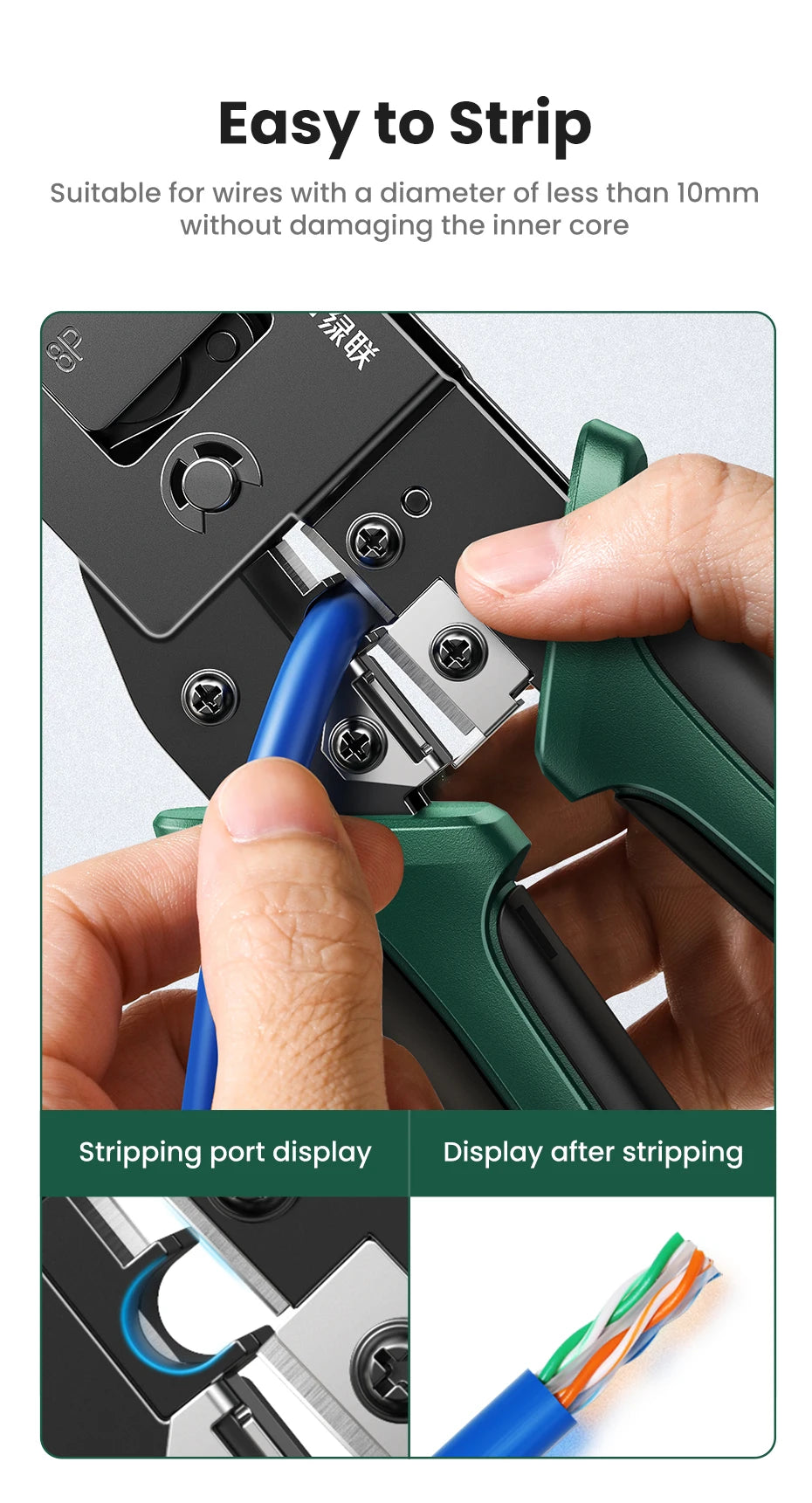 UGREEN RJ45 Crimper Tool NW136 | CAT6/7 Ethernet Cable Crimping Pliers | Cutter & Stripper | 8P/6P