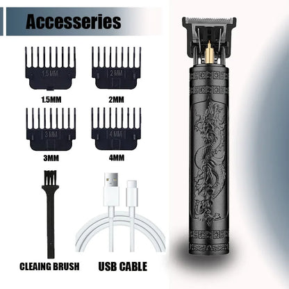 R.E.D. Shopping T9 Professional Hair Clipper with USB fast charging, designed for beard, hair, and body trimming, black and sleek design.