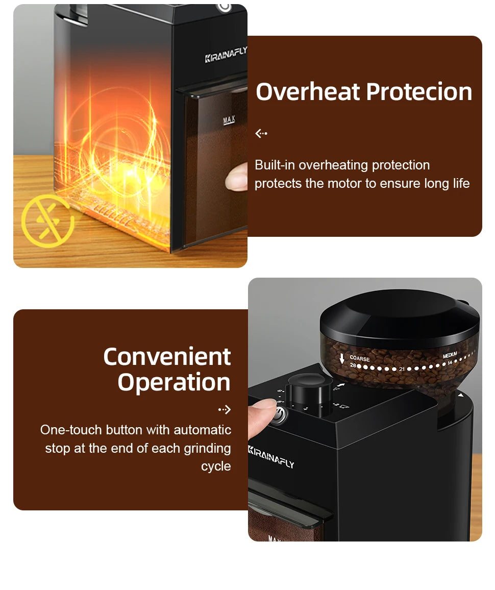 KIRAINAFLY Automatic Burr Mill Coffee Grinder 200W | 28 Grind Settings
