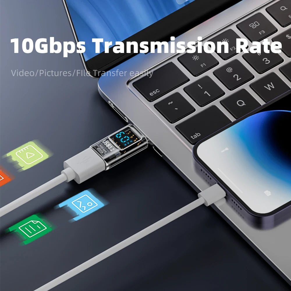 USB3.2 digital display adapter with USB male and female ports, fast charging and data transfer for Huawei, Xiaomi, and laptops.