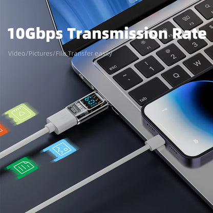 USB3.2 digital display adapter with USB male and female ports, fast charging and data transfer for Huawei, Xiaomi, and laptops.
