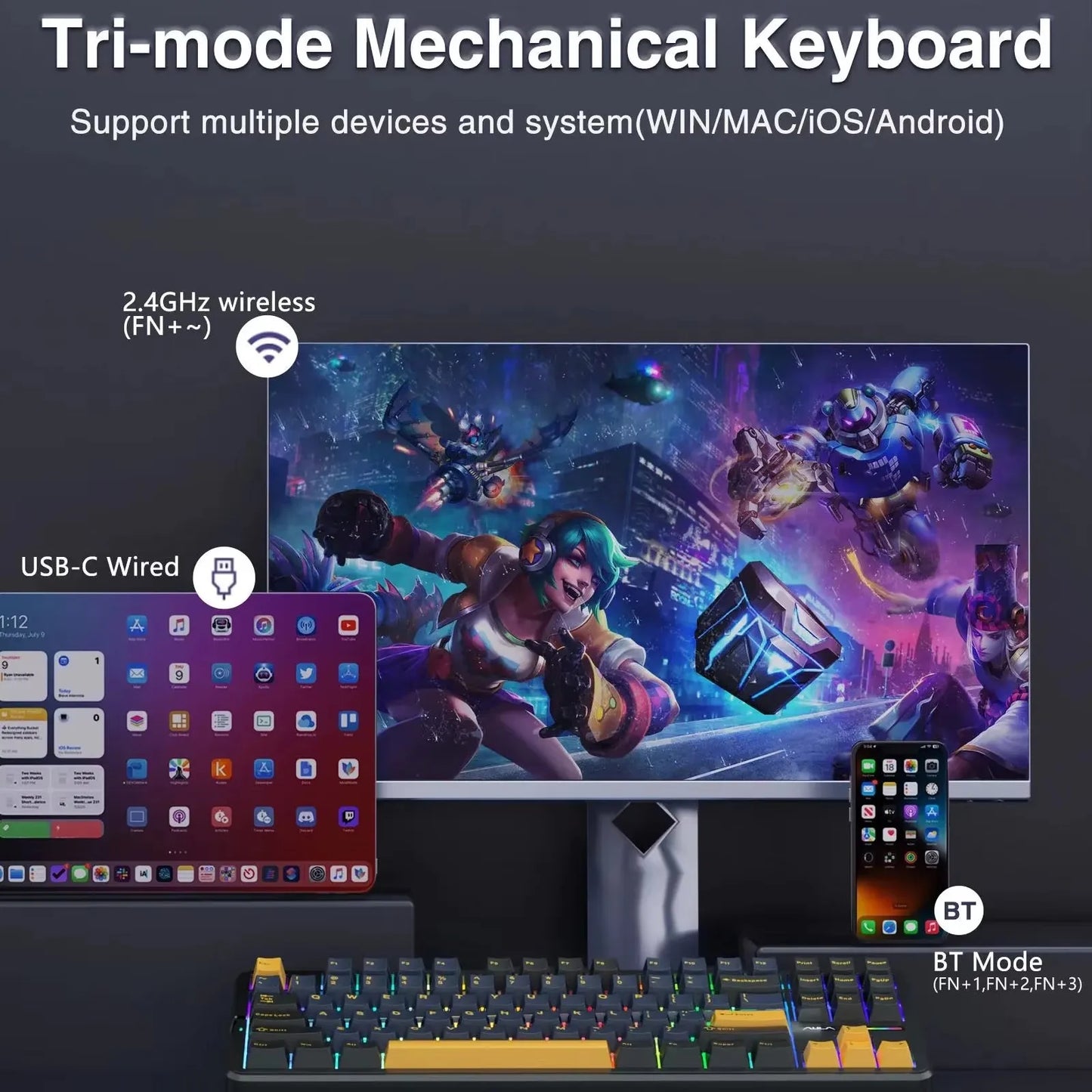 AULA F87 Pro Tri-mode Mechanical Keyboard – 8000mAh, Hot-Swap, RGB, PBT, Gasket Mount